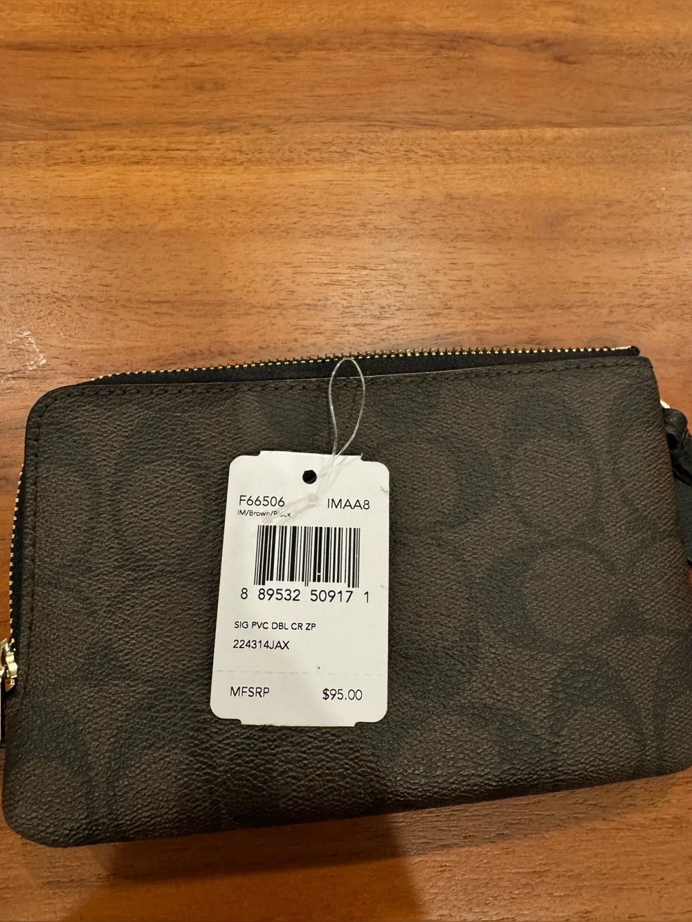 Coach Brown and Black Signature Zip Wristlet
